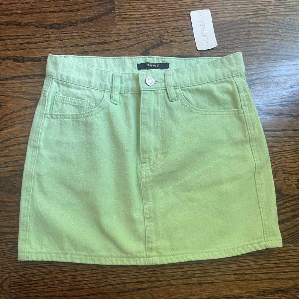 Forever 21 denim mini skirt pastel green suze 24 NWT